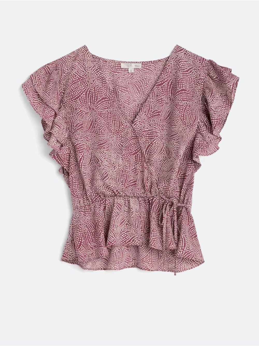 nine britton Mauve-Pink Dot Print Flutter Sleeve Peplum Top